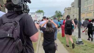 MAGA hat wearing girl and her Proud Boys cap wearing boyfriend chased out of Kenosha by BLM protesters