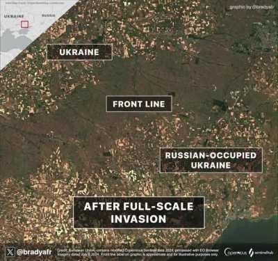 The front line in Ukraine is visible from space