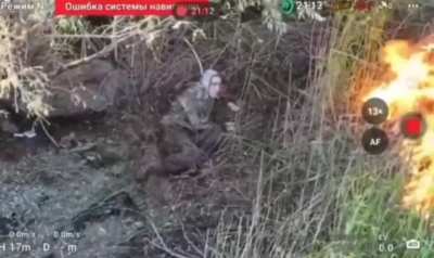 Russian soldier gets finished by ukrainian drone operator