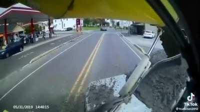 Concrete truck avoiding accident