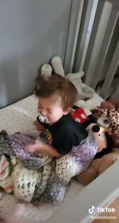 Babygirl cries after mom tells her she slept all day