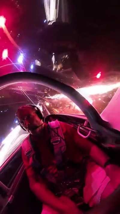 Footage in the cockpit as he put on a firework show above Lakeland, Florida