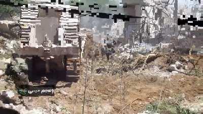 Compilation of the Syrian Army using armor as close range battering rams in order to take the al-Qaboun neighborhood, Damascus - 5/13/2017