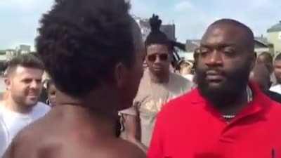 Homeless Guy Sees Rapper Rick Ross Walking At Venice Beach And Takes A Chance And Spits A Freestyle For Him. Rick Ross Was So Impressed He Signed Him To A Record Deal Right There On The Spot.