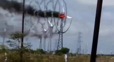 Wind turbine on fire: