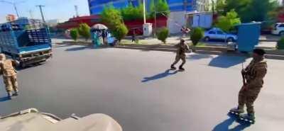 Afghan T@lib@n patrolling with skates around Kabul