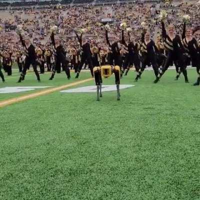 Boston Dynamics robot performing at a halftime show.