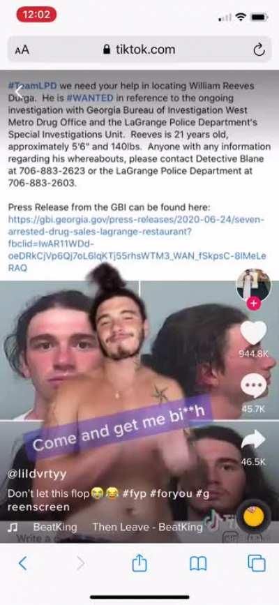 Fugitive got caught due to tips coming in after his tiktok video went viral