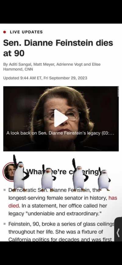 We should all remember Dianne Feinstein for her accomplishments: prosecuting women for getting abortions and massively hindering the investigation into the Night Stalker 🙏🙏🙏 RIP Girlie Pop