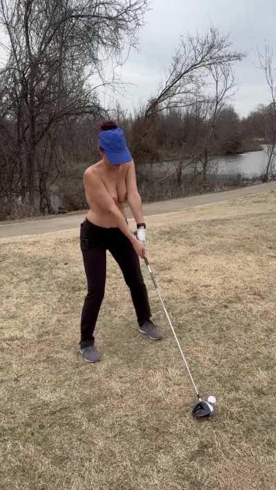 realhornyshit
Hit a drive with your tits out.
Bonus points if you bend over to place the ball and let us see what's under your skirt.