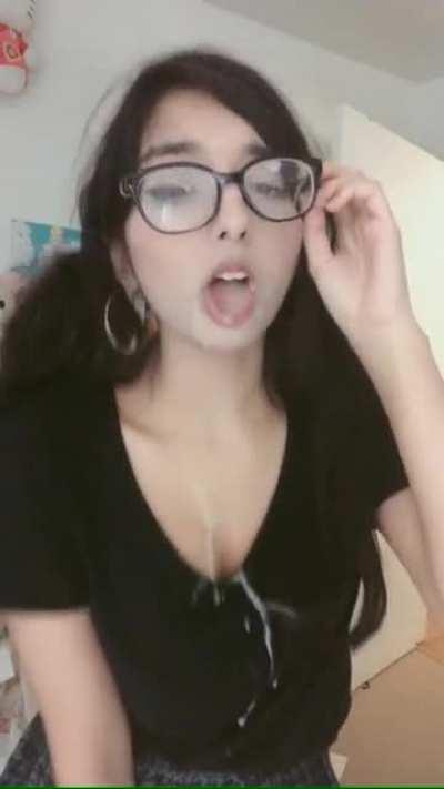 Hinawynne Covered In Cum, Licking Cum off Her Glasses