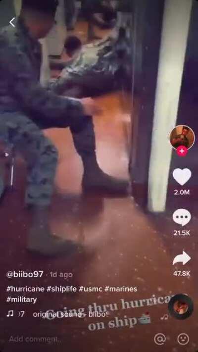 Marines experience a hurricane on a ship