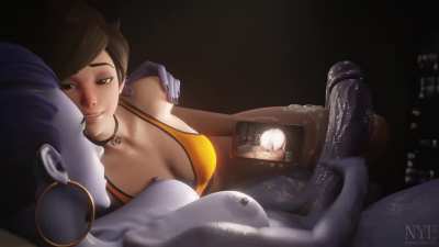 Widowmaker Jerking Off To A Porn Vid With Tracer (artist: nyl)