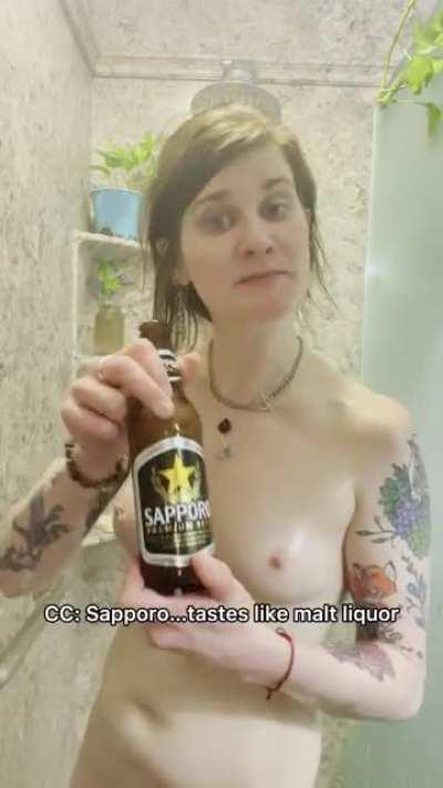 Tasty showerbeer before calling it a night. I have to catch a very early flight tomorrow to go to NOLA to see Tool. Again. (NSFW) Drinking Sapporo.