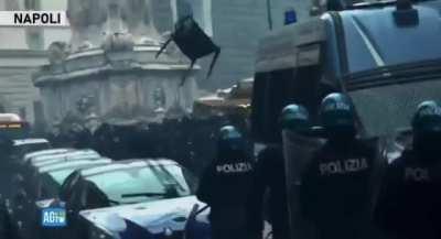 Scenes of literal urban warfare in Naples as Frankfurt fans wreak havoc and clash with police
