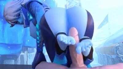 blue girl giving a footjob