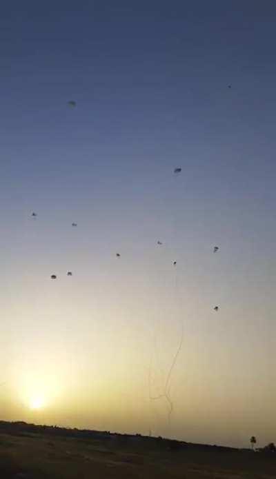 Iron Dome intercepting over a dozen rockets along the border with Gaza this morning (7/4/2023)