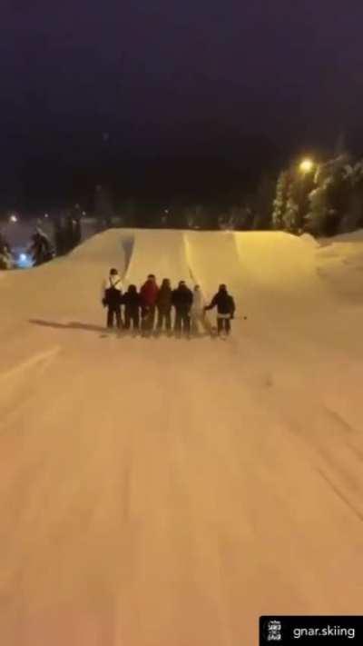 7 person backflip while Skiing!