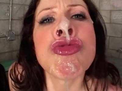 sucking cum off her nose