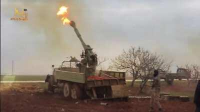 A complete mobile artillery system built on an old 10 ton truck