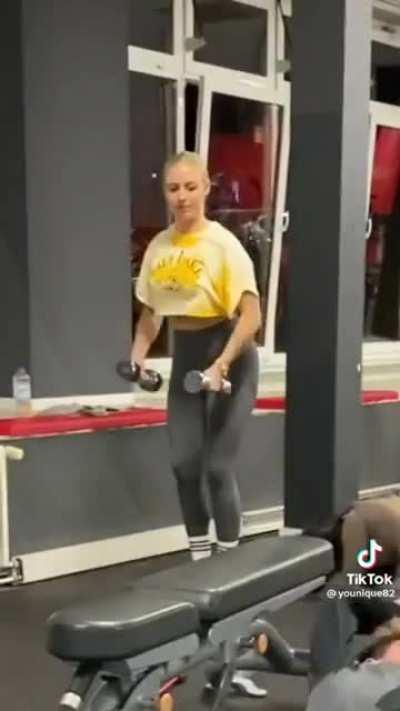 Disrupts people working out and nearly breaks his back, all for a TikTok video