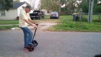 The first time my friend stepped on his new Segway. 2017