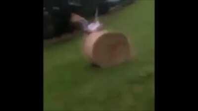 MAN GETS HIT BY MASSIVE HAY BALE