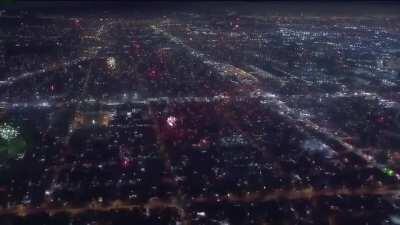 LA fireworks with the music from Blade Runner