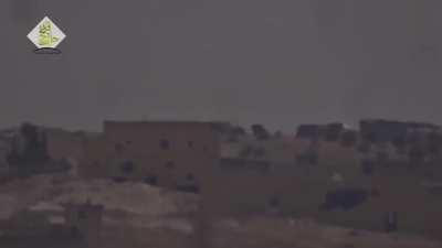 Syrian Rebel use a Kornet ATGM to target what appears to be a TOS-1, resulting in a catastrophic explosion. Syria, Aleppo, 2016.