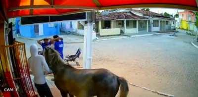 Robbing with 1 horse power ride, look like that horse knowing what to do.