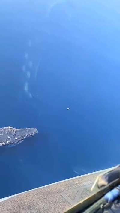 F-18 launching as seen from above.