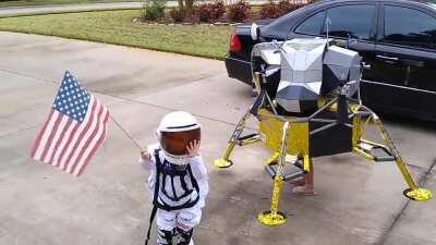 These Sister where inspired by the book &quot;I am Neil Armstrong&quot; and dressed up as a Lunar Lander and Astronaut!