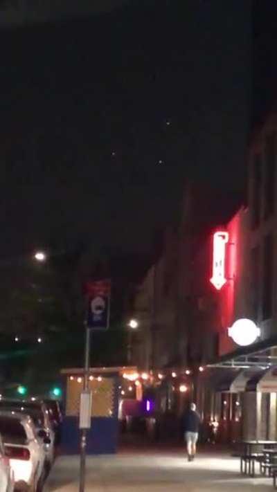 Three UFO/UAPs in triangular formation filmed flying over Williamsburg, Brooklyn 11.30pm this evening!