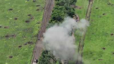 The 35th brigade conducts assault operations with the support of tanks and MRAPs near the village of Makarivka, Donetsk region