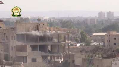 Al-Rahman RPG attack on a recessed Syrian Army DShK bunker in Jobar, Damascus - 2015