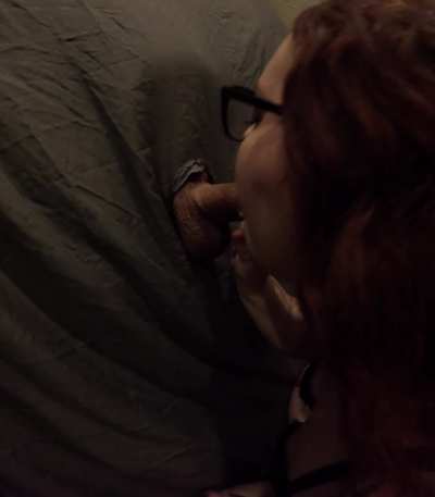 Worshipping hubby’s cock thru our at home gloryhole pt2