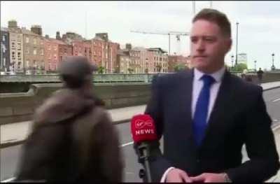 Irish reporter for Virgin Media says the word at the wrong time