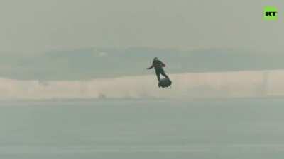 French inventor Franky Zapata flew from France to England on his flyboard in just over 20 minutes.