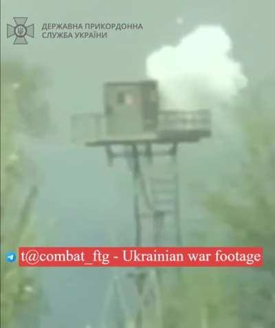 Ukrainian border guards placed explosives with a help of drone and destroyed Russian flag, which they hung on the Ukrainian observation tower.