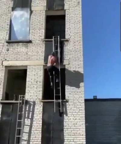 Ladder climbing practise used in firefighting