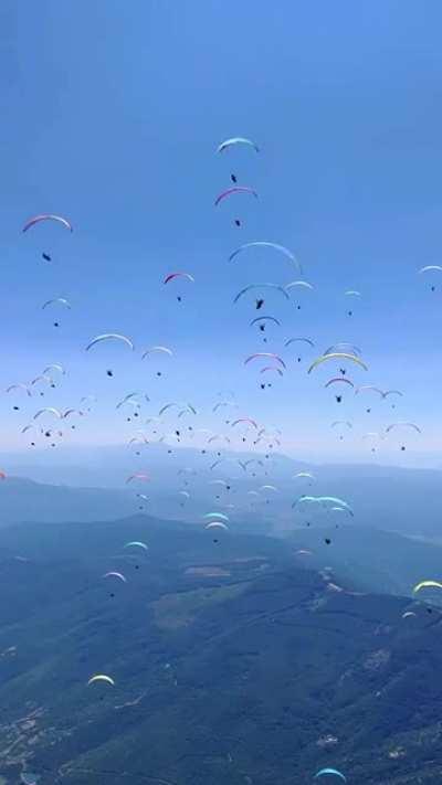 Paragliding competition in Spain