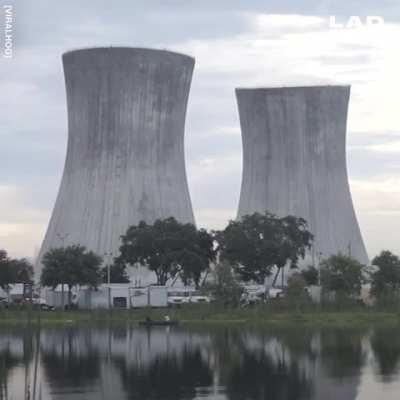 Nuclear cooling towers being demolished