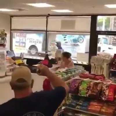 Store clerk gets angry and hands out karma to woman who threw object at him