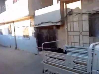 Cannabalized BMP-1 main cannon mounted on an Isuzu flat-bed in Syria