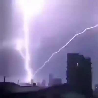 Ascending lightning over Istanbul