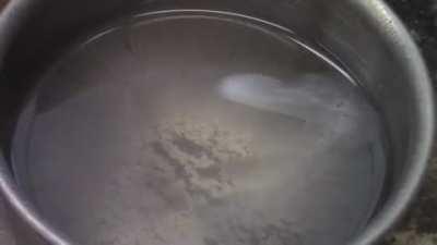 Spoon of liquid nitrogen in a bowl of gasoline