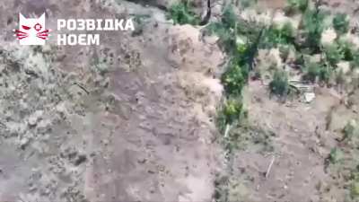 Body of Russian soldier flew several meters in the air after kamikaze drone attack.