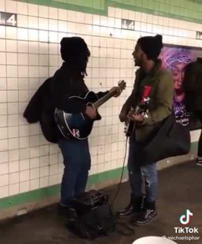 Subway performers doing the Beatles better than the Beatles.