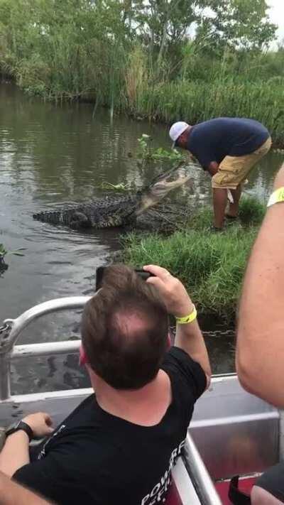 This dude in the bayou on our airboat tour kissing apex predators