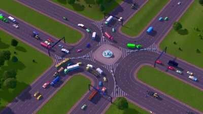 I used node controller mod and intersection marking mod to create a hyper-efficient only U-turns intersection.